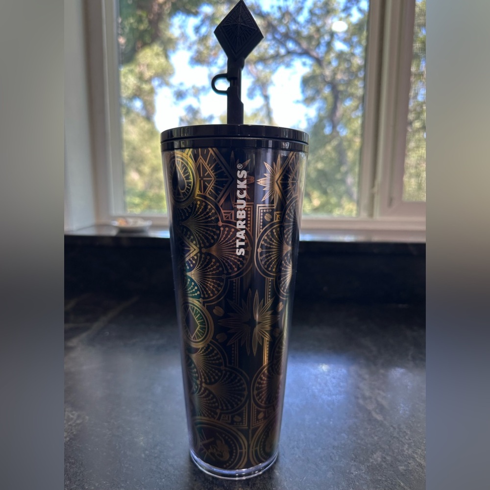 Starbucks VEGAS Black Tumbler with Gold Patterns